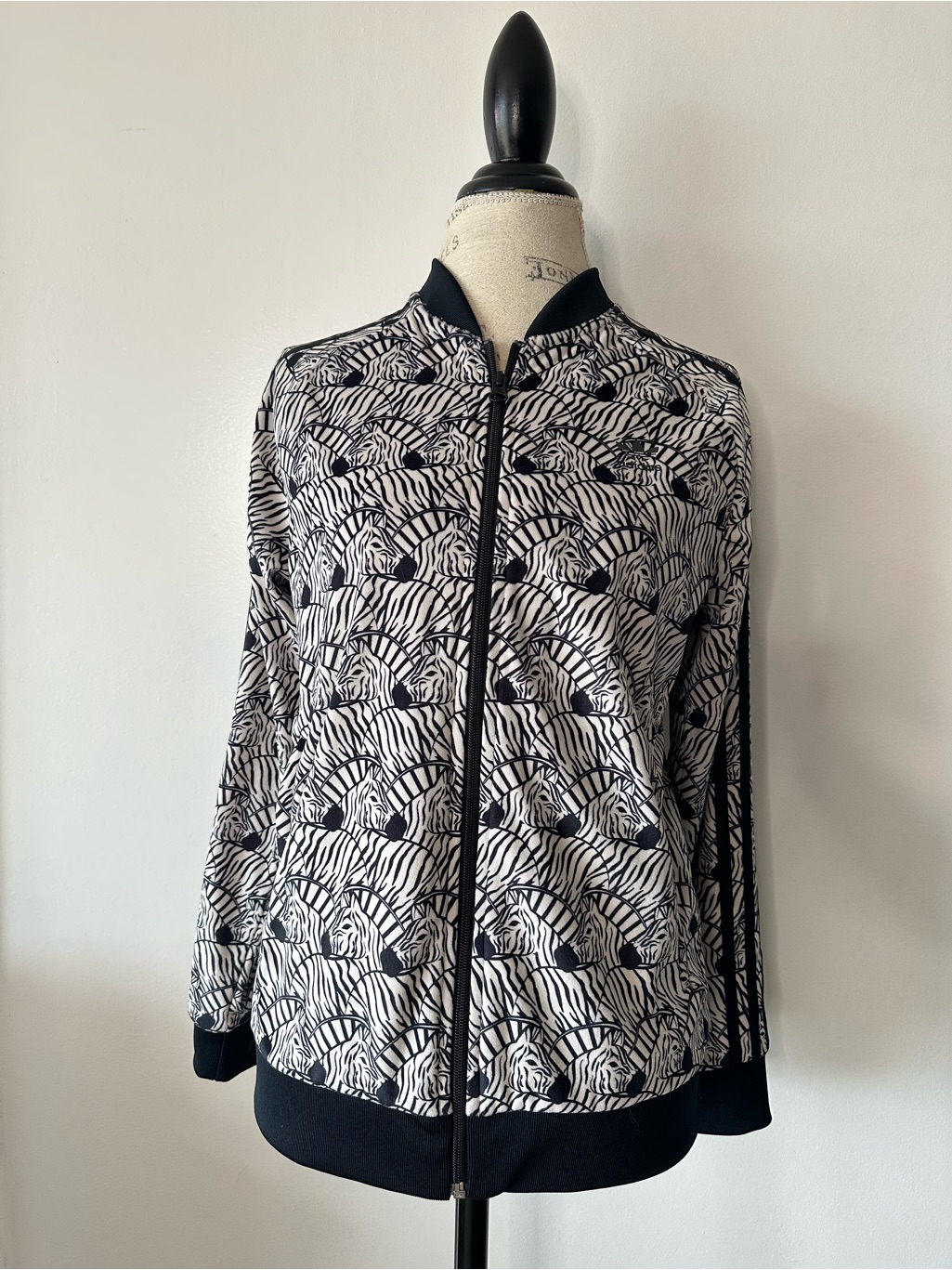 Adidas Black & White Zebra-Print Bomber Jacket